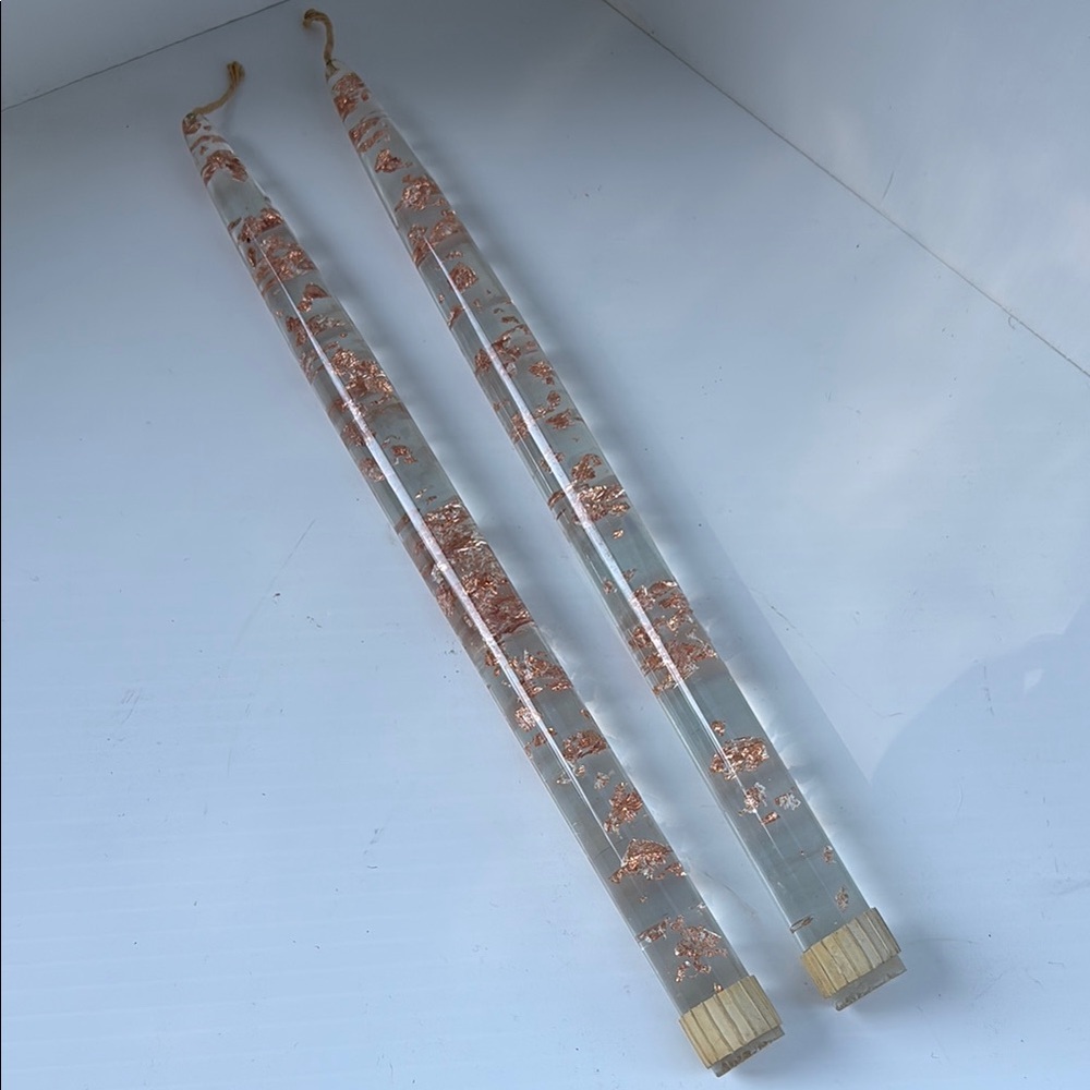 Vintage 1950s lucite rose, gold, Taper‎ Candles set of 2 G4